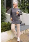 Omarı Gri Füme Detaylı Tunik