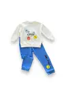 Omarı Emoji Desenli Pamuk Penye Erkek Bebek Takımı - Mavi