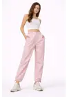Paraşüt Kumaş Pantolon Bel Ve Paça Ayarlanabilir Lastikli Spor Pantolon - Toz Pembe
