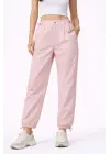 Paraşüt Kumaş Pantolon Bel Ve Paça Ayarlanabilir Lastikli Spor Pantolon - Toz Pembe