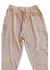 Parlak Kadife Cepli Pantolon Eşofman Pijama Altı Unisex Lastikli Paça Bej