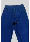 Parlak Kadife Cepli Pantolon Eşofman Pijama Altı Unisex Lastikli Paça Lacivert