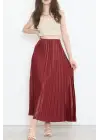 Omarı Parlak Krep Gizli Lastikli Bordo Etek