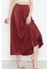 Omarı Parlak Krep Gizli Lastikli Bordo Etek