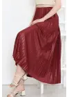 Omarı Parlak Krep Gizli Lastikli Bordo Etek