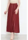 Omarı Parlak Krep Gizli Lastikli Bordo Etek