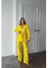 Omarı Parlak Neon Beli Kuşaklı Ceket ve Pantolon Takımı