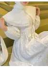 Pelerin Yaka Dantel Detaylı Elbise  -Beyaz