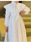 Pelerin Yaka Dantel Detaylı Elbise  -Beyaz