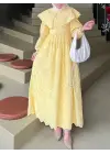Pelerin Yaka Dantel Detaylı Elbise  -Sarı