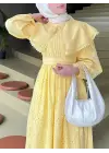 Pelerin Yaka Dantel Detaylı Elbise  -Sarı