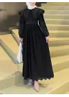 Pelerin Yaka Dantel Detaylı Elbise  -Siyah