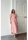 Omarı Pembe Balon Kollu Bebe Yaka Elbise