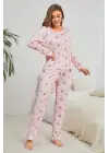 Omarı Pembe Çiçek Desenli Yumuşak Pijama Takımı