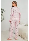 Omarı Pembe Çiçek Desenli Yumuşak Pijama Takımı