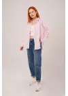 Omarı Pembe Çizgili Rahat Kesim Gömlek