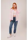 Omarı Pembe Çizgili Rahat Kesim Gömlek