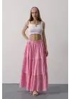 Omarı Romantik Dantel Detaylı Pembe Etek