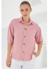 Pembe Kısa Kol Oversize Keten Gömlek 20240