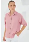 Pembe Kısa Kol Oversize Keten Gömlek 20240