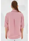 Pembe Kısa Kol Oversize Keten Gömlek 20240