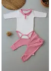 Omarı Melanjlı Uzun Kollu Kız Bebek Takımı Pembe