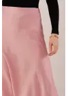 Omarı Elegan Saten Pembe Çan Etek
