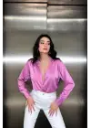 Omarı Rahat Kesim Pembe Saten Gömlek