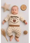 Persona Bear Nakışlı % 100 Pamuk 2li Erkek Bebek Takım