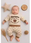 Persona Bear Nakışlı % 100 Pamuk 2li Erkek Bebek Takım