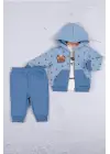 Persona Bear Nakışlı % 100 Pamuk 3li Erkek Bebek Takım