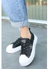 Piata Siyah Cilt Beyaz Tabanlı Bağcıklı Spor Ayakkabı
