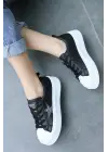 Piata Siyah Cilt Beyaz Tabanlı Bağcıklı Spor Ayakkabı