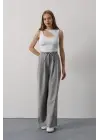 Pileli Bağcıklı Oversize Pantolon - Gri