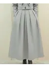 Pileli Fermuarlı Kaşe Etek    -Açık Gri