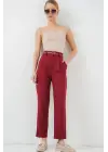 Pileli Kemerli Kumaş Pantolon 6725 - Kırmızı