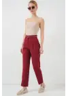 Pileli Kemerli Kumaş Pantolon 6725 - Kırmızı