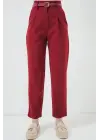 Pileli Kemerli Kumaş Pantolon 6725 - Kırmızı