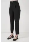 Pileli Kemerli Kumaş Pantolon 6725 - Siyah