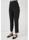Pileli Kemerli Kumaş Pantolon 6725 - Siyah