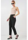 Pileli Kemerli Kumaş Pantolon 6725 - Siyah