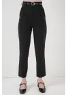 Pileli Kemerli Kumaş Pantolon 6725 - Siyah