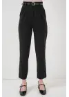 Pileli Kemerli Kumaş Pantolon 6725 - Siyah