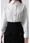 Pileli Kontrast Gömlek Elbise - Beyaz