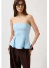 Pileli Straplez Bluz