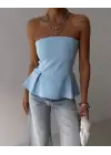 Omarı Şık Pileli Straplez Bluz