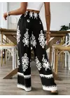 Omarı Etnik Desen Baskılı Yüksek Bel Pantolon