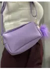 Omarı Mor Ponponlu Şık Cilt Çantası
