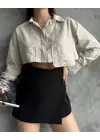 Omarı Bej Poplin Crop Gömlek - Şıklığınızı Tamamlayın