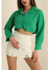 Omarı Yeşil Crop Poplin Gömlek